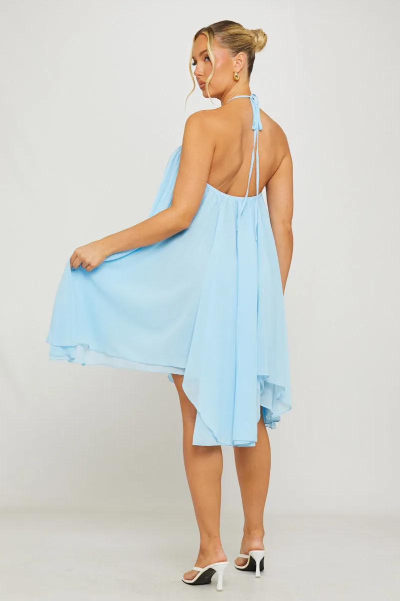 Blue Chiffon Halter Asymmetric Mini Dress sold by Nothingbutstyle product image thumbnail 4