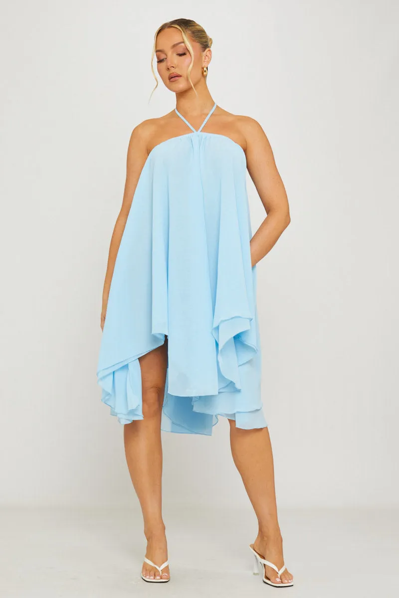 Blue Chiffon Halter Asymmetric Mini Dress sold by Nothingbutstyle