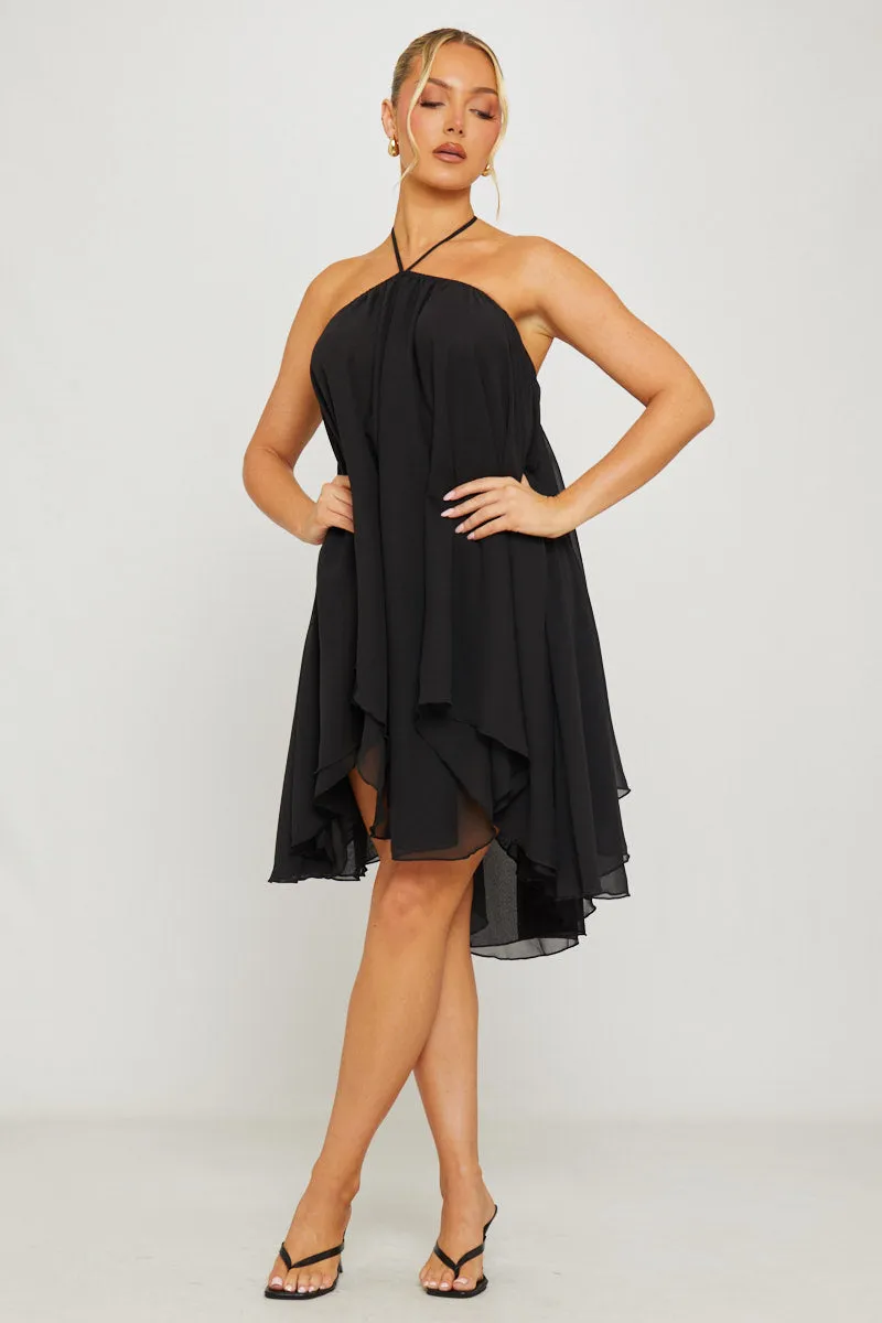 Black Chiffon Halter Asymmetric Mini Dress sold by Nothingbutstyle
