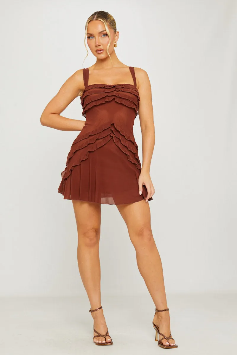 Brown Strapless Chiffon Ruffle Detail Mini Dress sold by Nothingbutstyle product image thumbnail 2