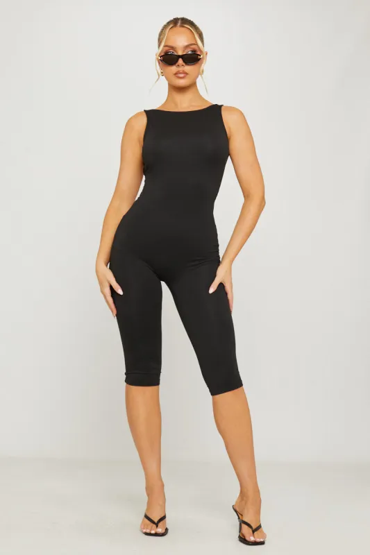 Black Sleeveless Open Back Capri Jumpsuit sold by Nothingbutstyle