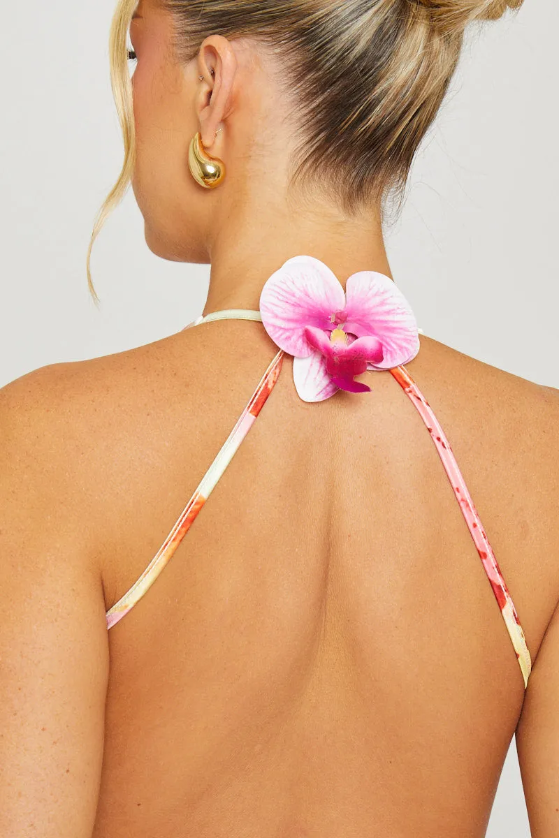 Yellow Floral Print High Neck Backless Mini Dress sold by Nothingbutstyle product image thumbnail 5