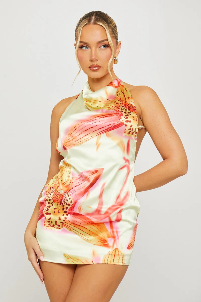 Yellow Floral Print High Neck Backless Mini Dress sold by Nothingbutstyle product image thumbnail 2