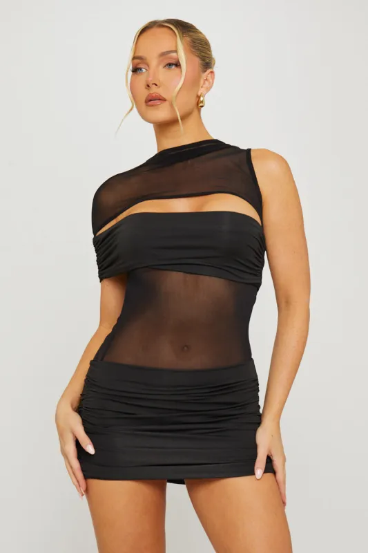 Black High Neck Mesh One Shoulder Dress sold by Nothingbutstyle
