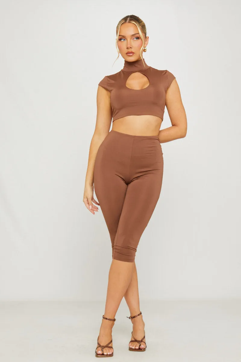Brown High Neck Cut Out Capri Co-Ord sold by Nothingbutstyle product image thumbnail 3