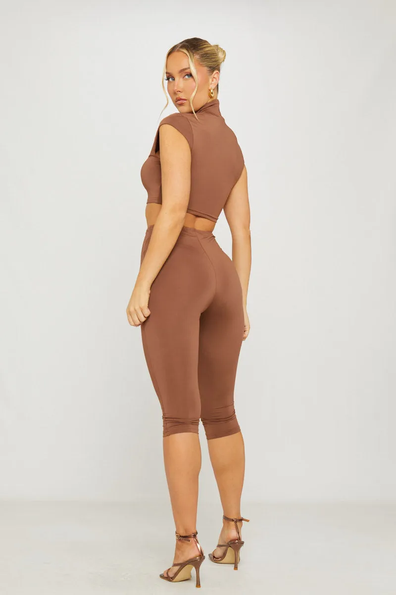 Brown High Neck Cut Out Capri Co-Ord sold by Nothingbutstyle product image thumbnail 4
