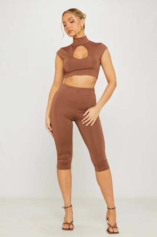 Brown High Neck Cut Out Capri Co-Ord sold by Nothingbutstyle