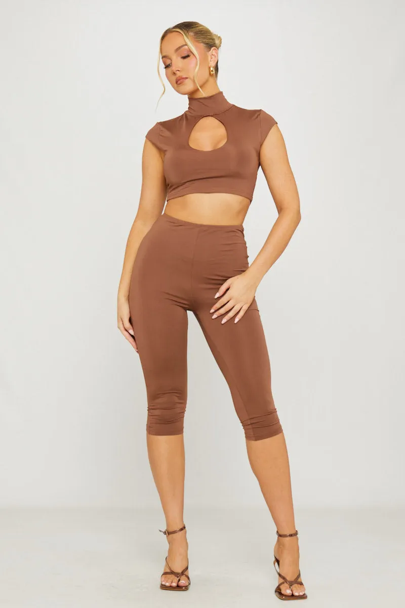 Brown High Neck Cut Out Capri Co-Ord sold by Nothingbutstyle