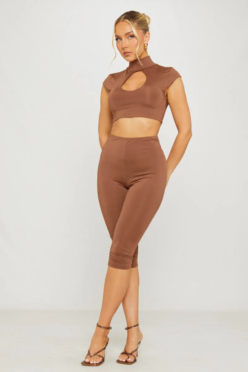 Brown High Neck Cut Out Capri Co-Ord sold by Nothingbutstyle product image thumbnail 2