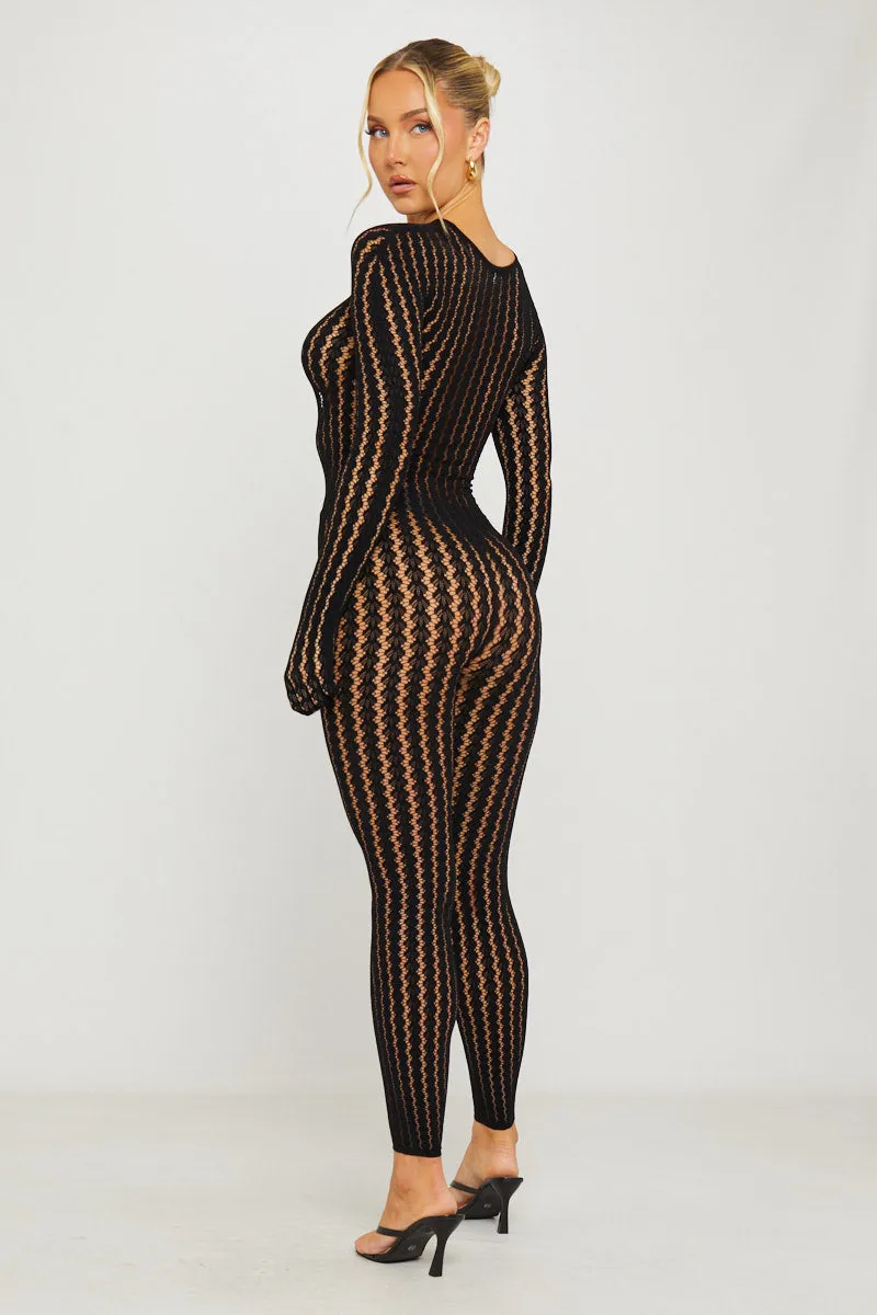 Black Mesh Cut Out Long Sleeve Jumpsuit sold by Nothingbutstyle product image thumbnail 2