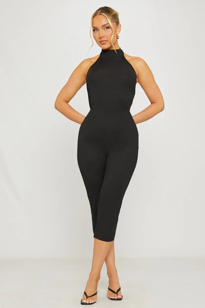 Black Ribbed High Neck Capri Jumpsuit sold by Nothingbutstyle