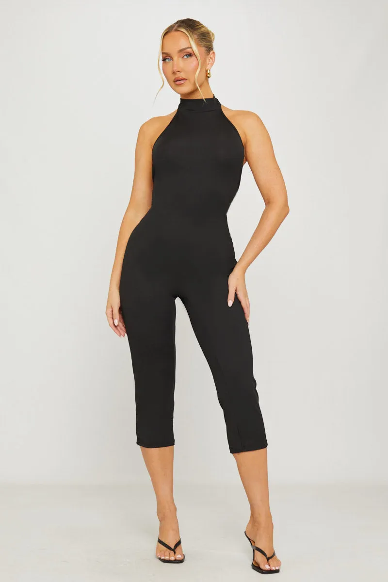 Black Ribbed High Neck Capri Jumpsuit sold by Nothingbutstyle product image thumbnail 2