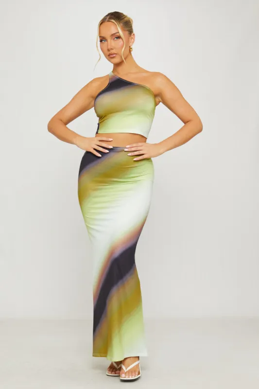 Green Ombre One Shoulder Top & Maxi Skirt Co-Ord sold by Nothingbutstyle