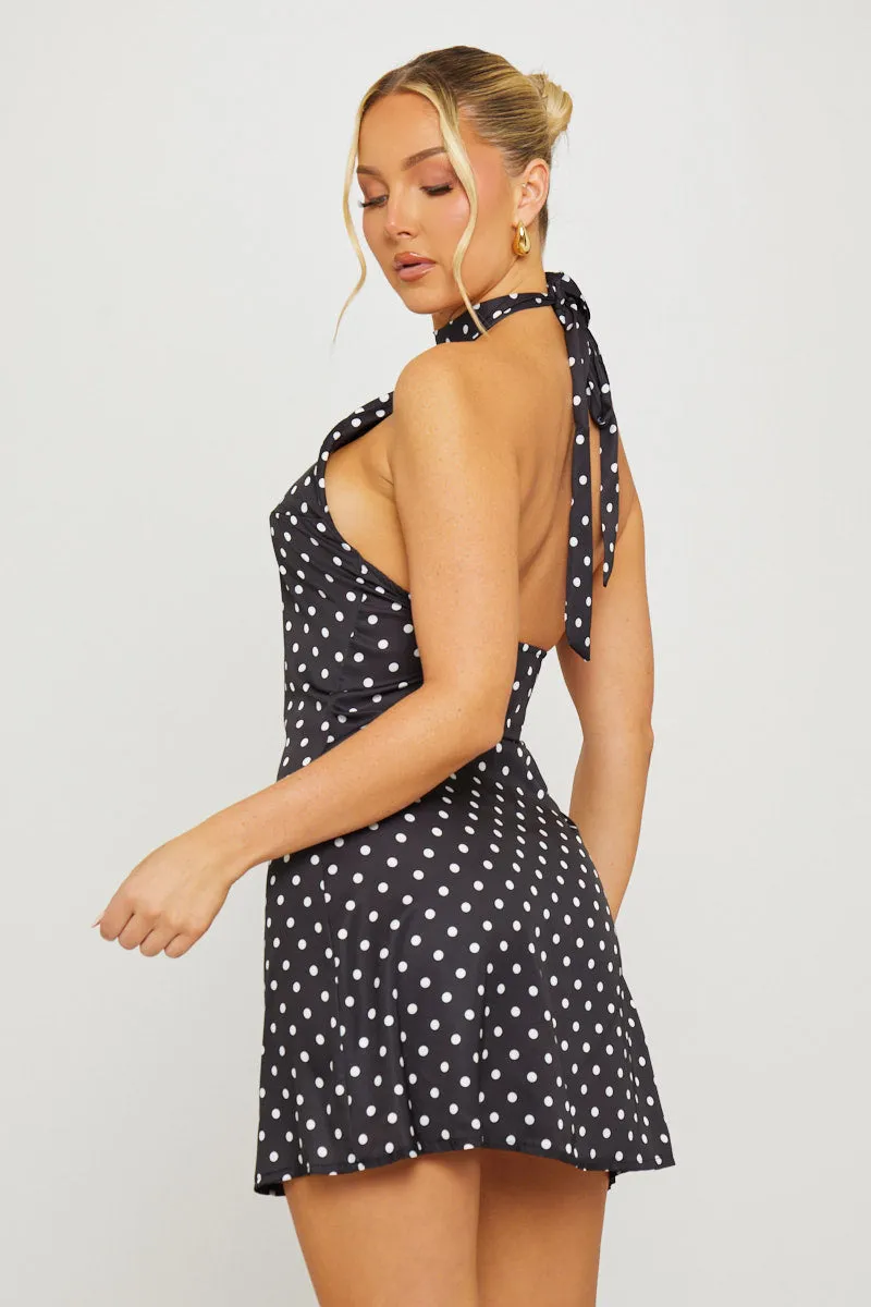 Black Polka Dot Halterneck Open Back Mini Dress sold by Nothingbutstyle product image thumbnail 2