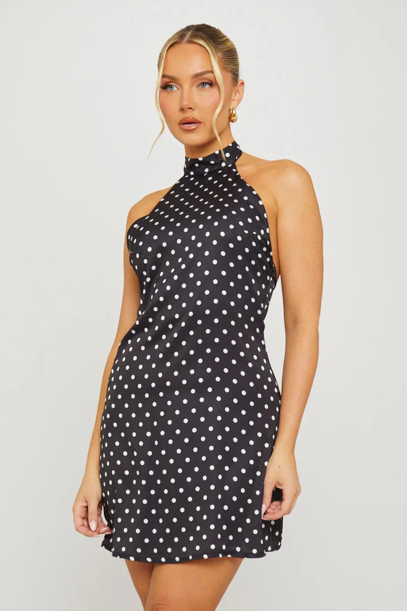 Black Polka Dot Halterneck Open Back Mini Dress sold by Nothingbutstyle product image thumbnail 3