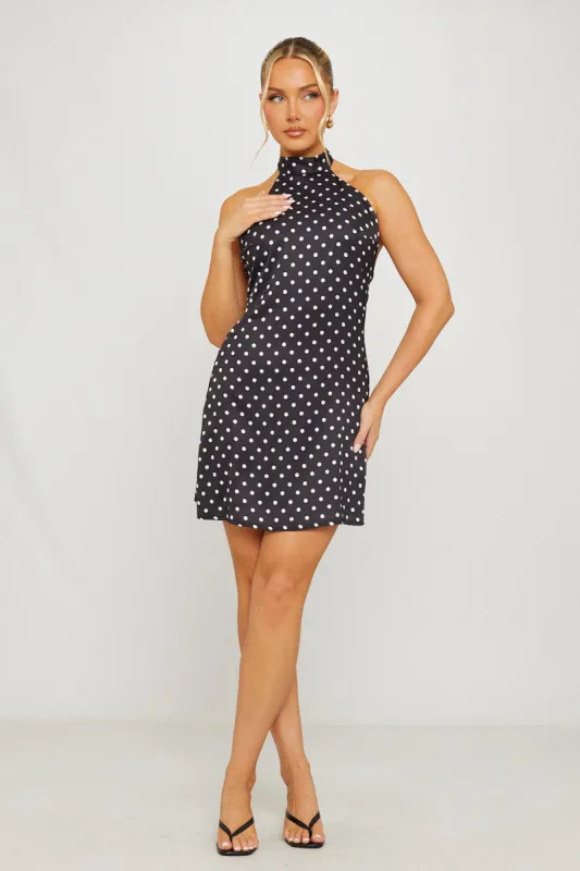 Black Polka Dot Halterneck Open Back Mini Dress sold by Nothingbutstyle