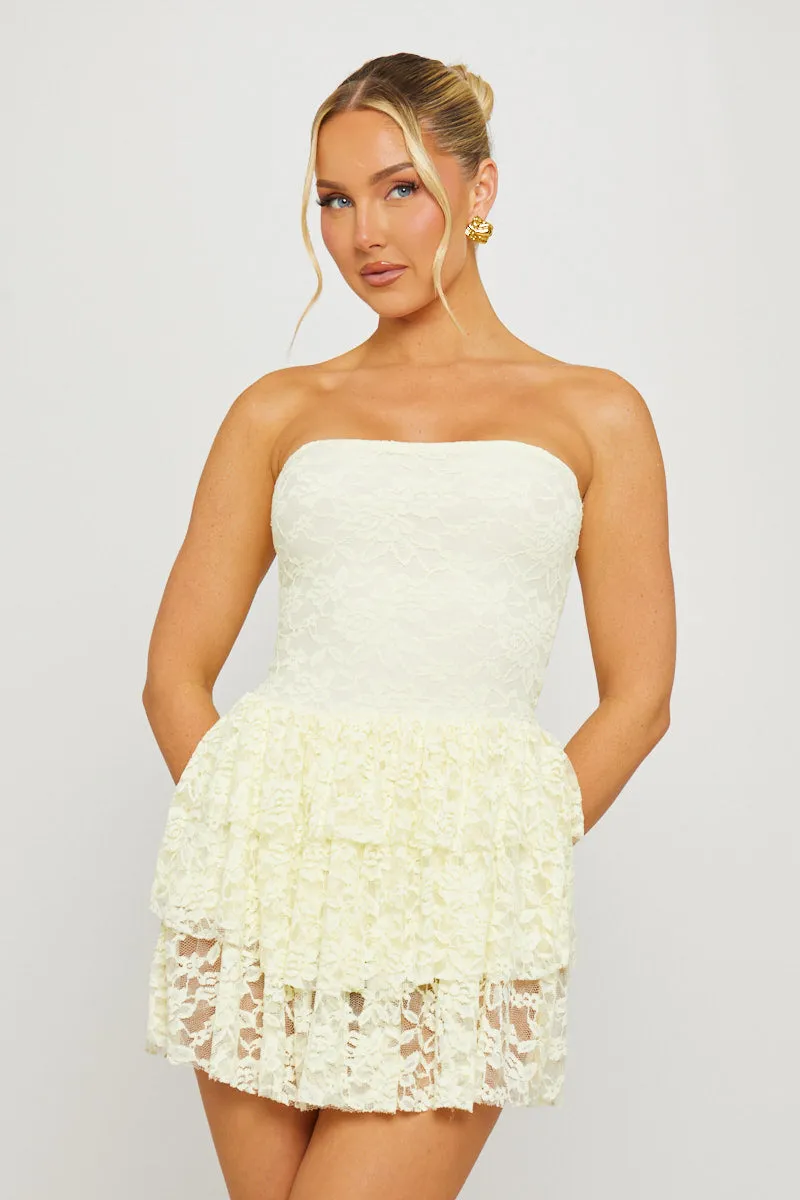 Lemon Lace Strapless Ruffle Detail Mini Dress sold by Nothingbutstyle product image thumbnail 3