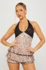Leopard Print Lace Ruffle Detail Halter Mini Dress sold by Nothingbutstyle