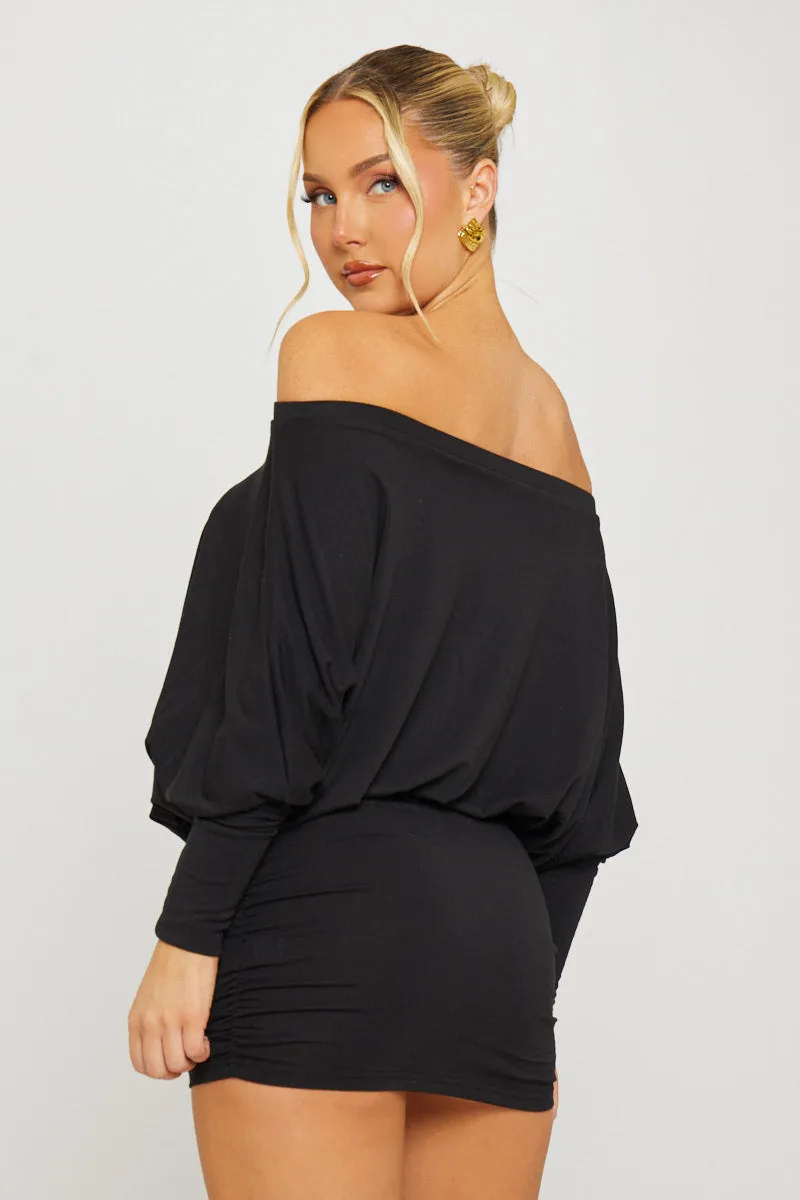 Black Off Shoulder Ruched Batwing Top sold by Nothingbutstyle product image thumbnail 4