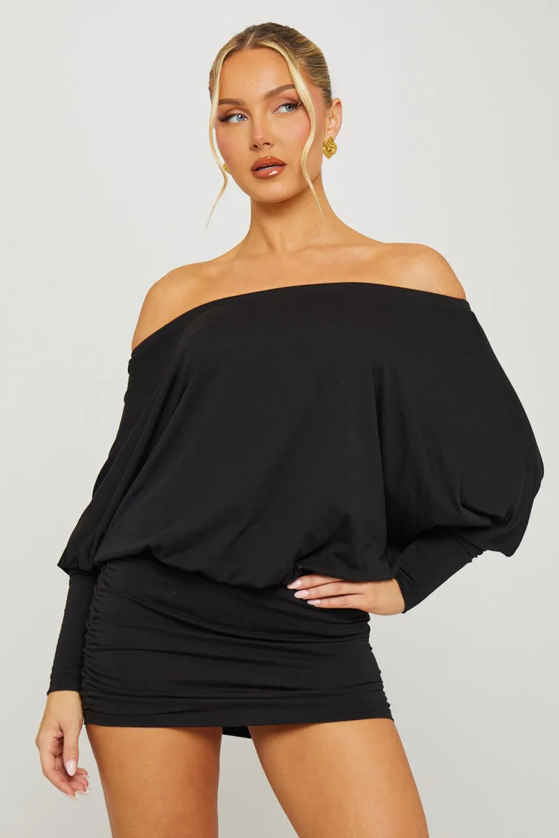 Black Off Shoulder Ruched Batwing Top sold by Nothingbutstyle