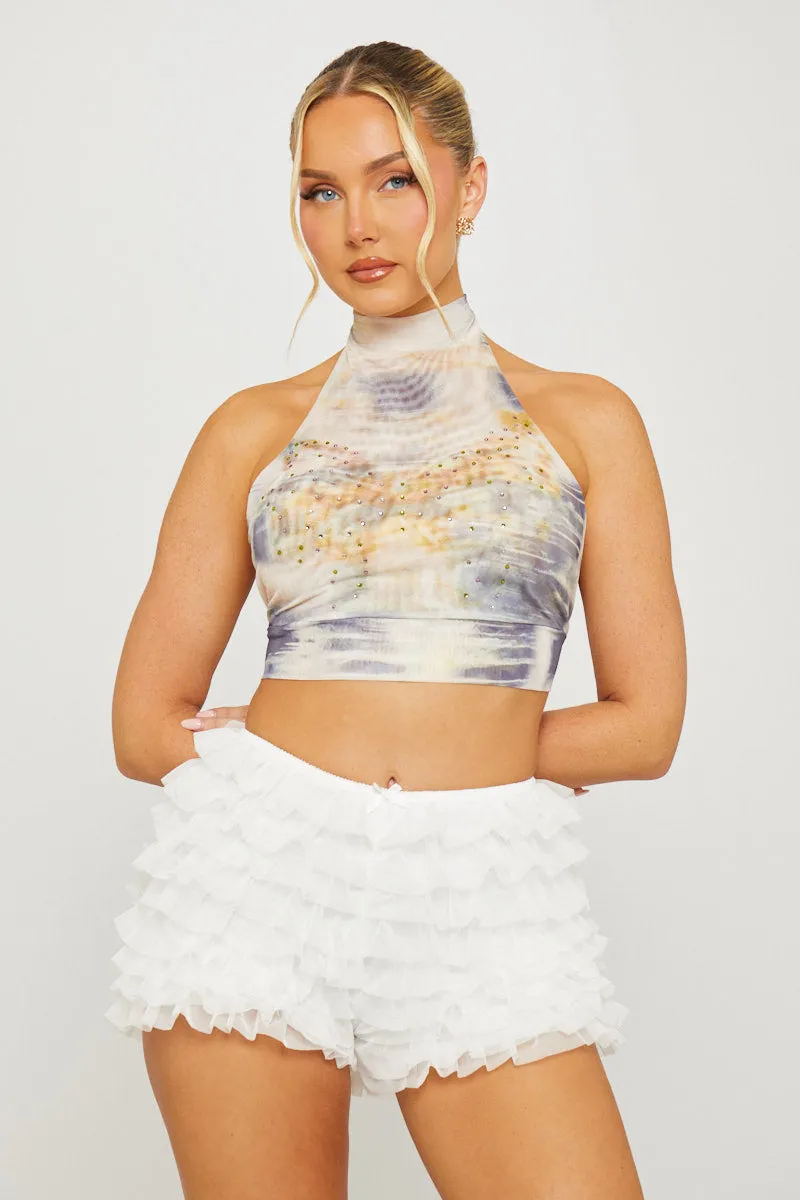 Cream High Neck Butterfly Print Diamante Crop Top sold by Nothingbutstyle product image thumbnail 2