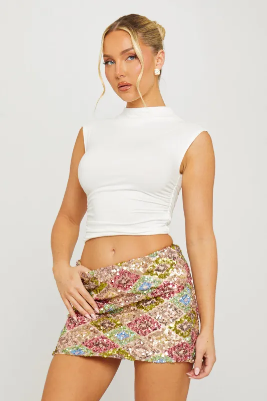 Multi Sequin Diamond Detail Low Rise Mini Skirt sold by Nothingbutstyle