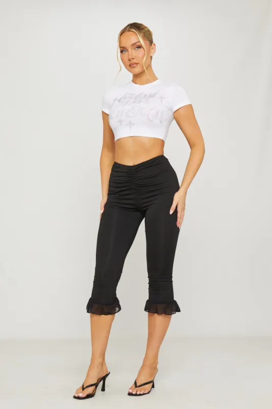 Black Ruched Frill Hem Capri Leggings sold by Nothingbutstyle