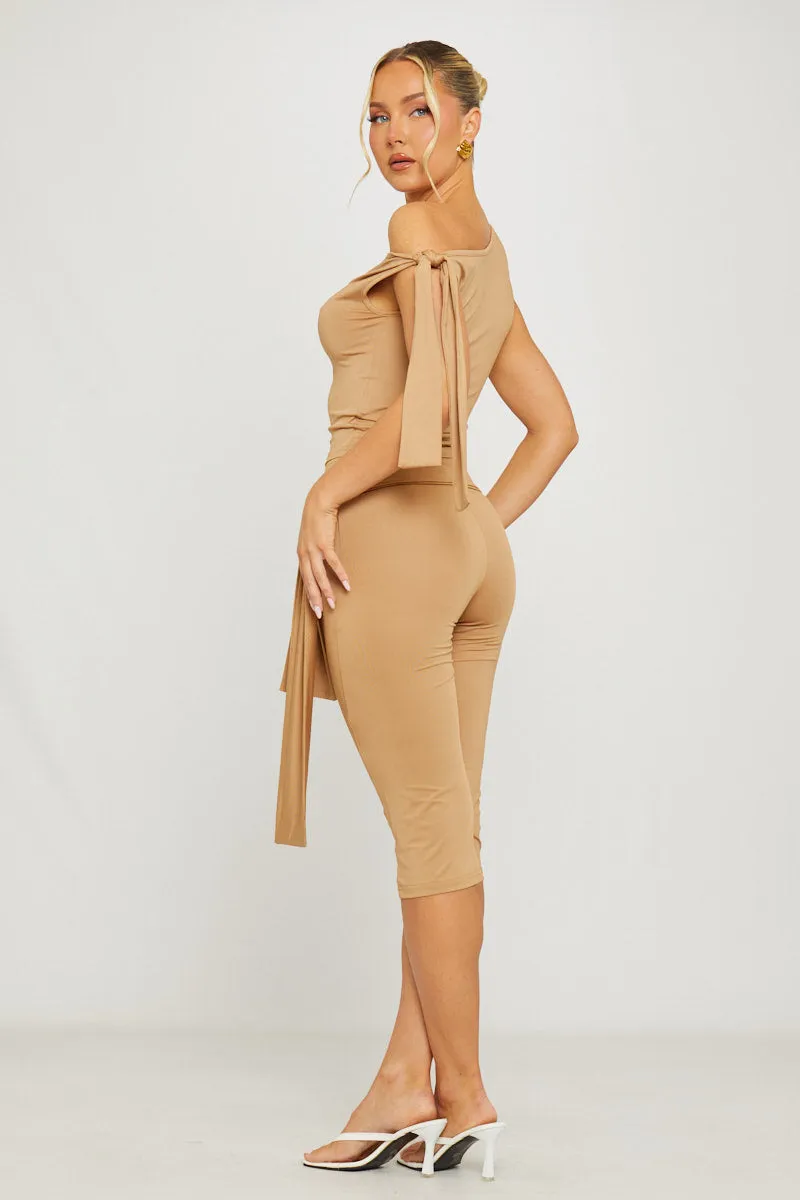 Taupe One Shoulder Knot Detail Top & Capri Pants Co-Ord sold by Nothingbutstyle product image thumbnail 2