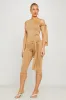 Taupe One Shoulder Knot Detail Top & Capri Pants Co-Ord sold by Nothingbutstyle