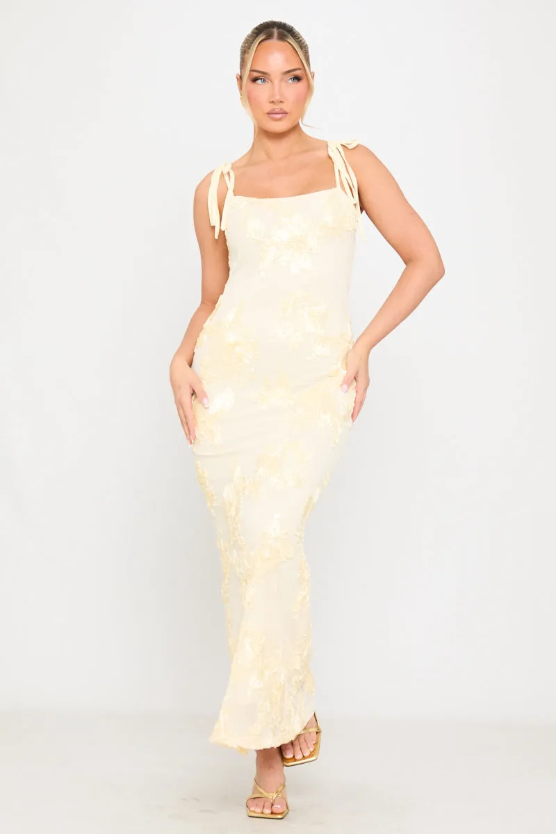 Cream Floral Embroidered Shoulder Tie Maxi Dress sold by Nothingbutstyle product image thumbnail 2