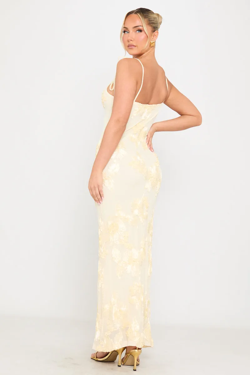 Cream Floral Embroidered Shoulder Tie Maxi Dress sold by Nothingbutstyle product image thumbnail 4