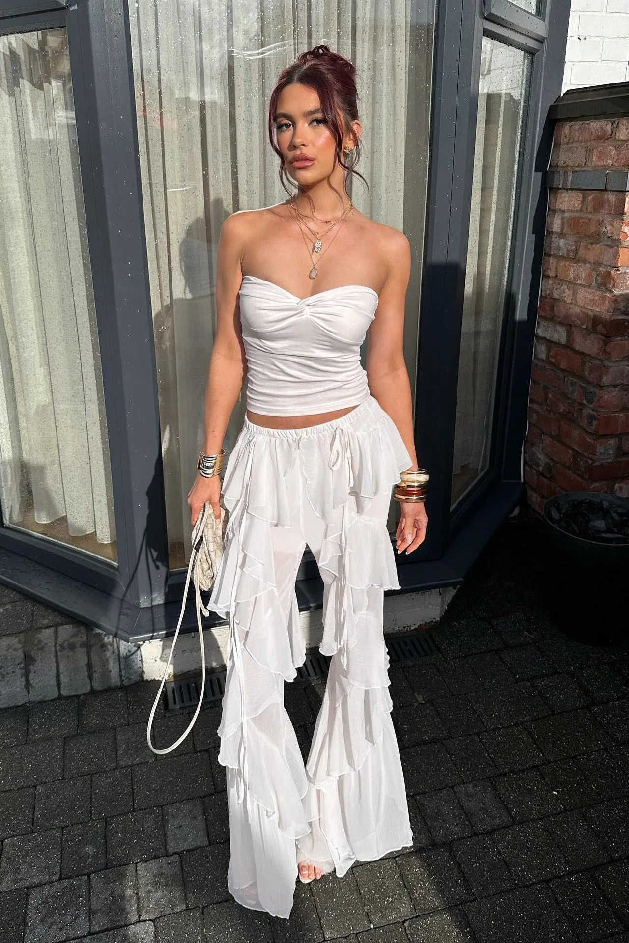 Cream Chiffon Sheer Ruffle Flared Trousers sold by Nothingbutstyle product image thumbnail 4