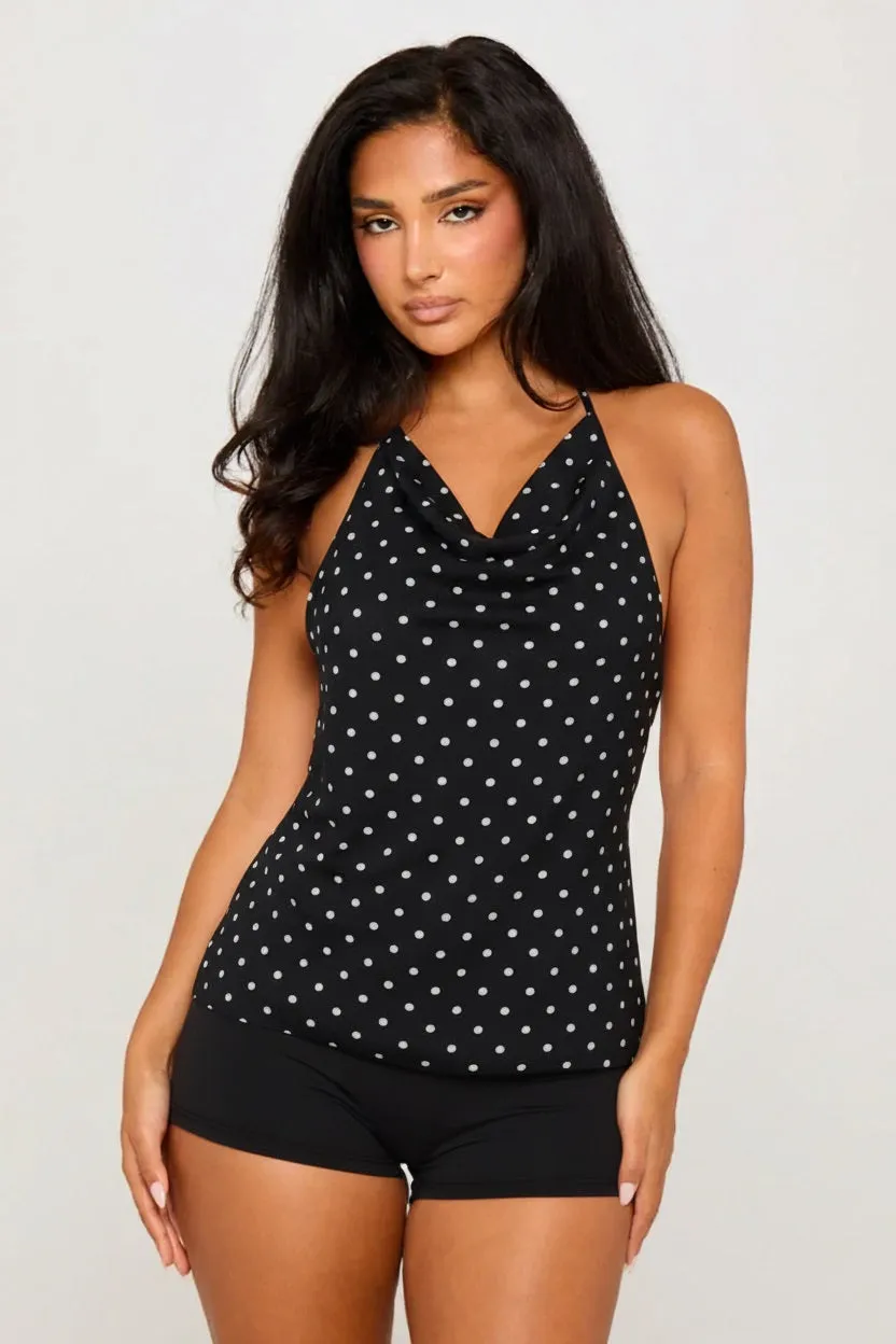 Black Polka Dot Halterneck Open Back Top sold by Nothingbutstyle product image thumbnail 2