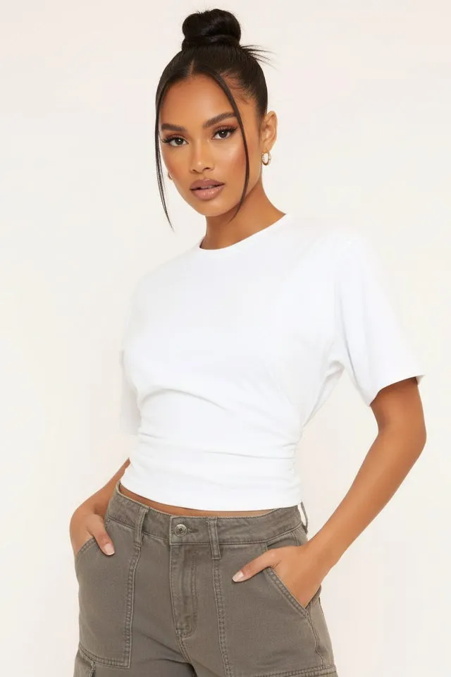 White Cinched Waist Short Sleeve T-Shirt sold by Nothingbutstyle