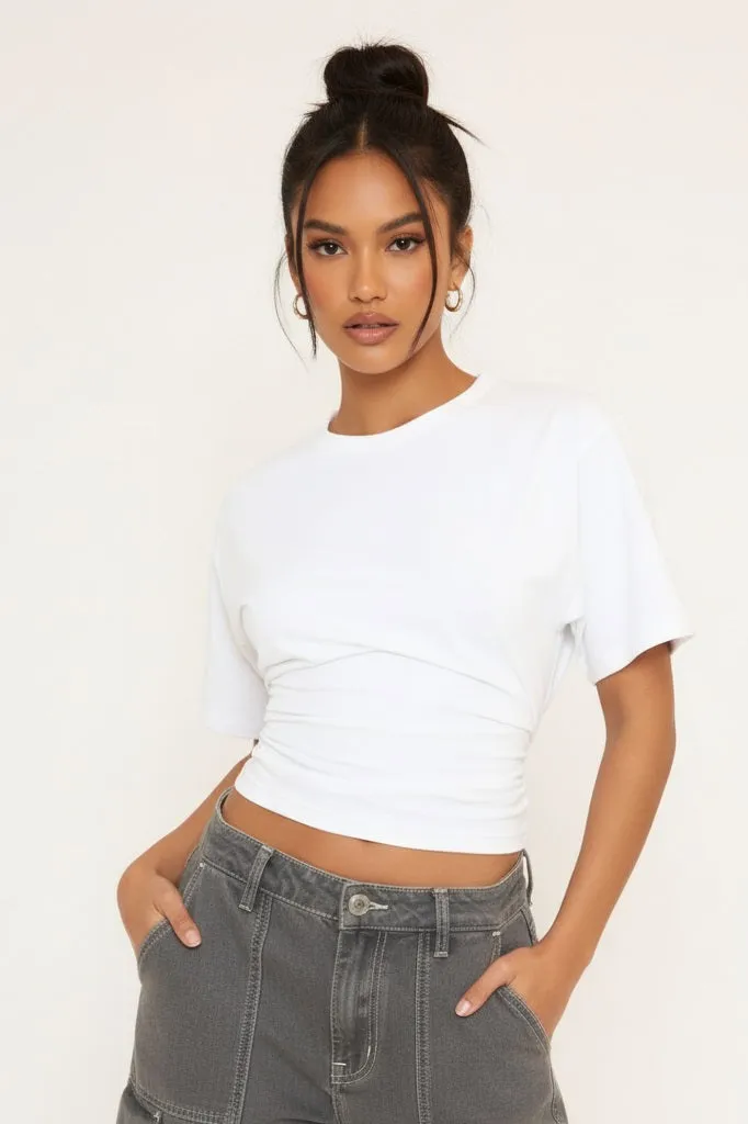 White Cinched Waist Short Sleeve T-Shirt sold by Nothingbutstyle product image thumbnail 2