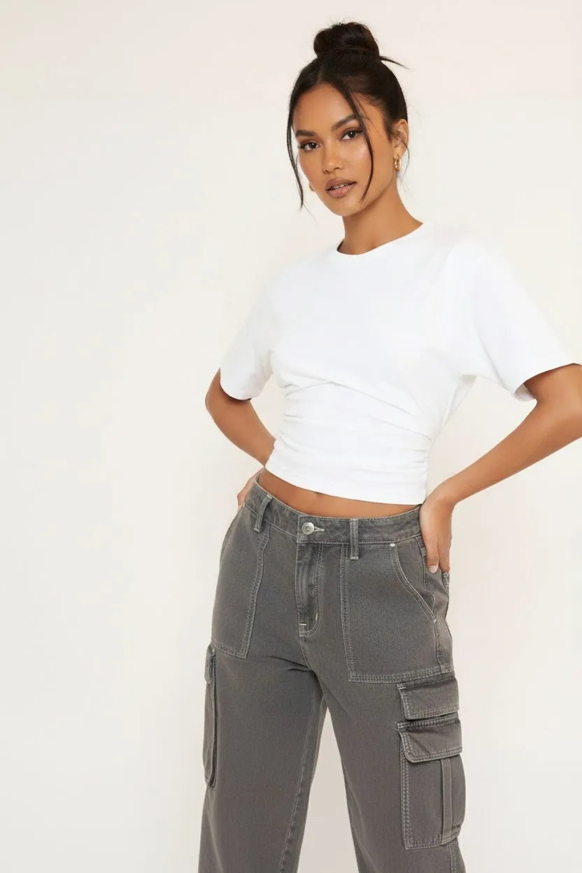 White Cinched Waist Short Sleeve T-Shirt sold by Nothingbutstyle product image thumbnail 3