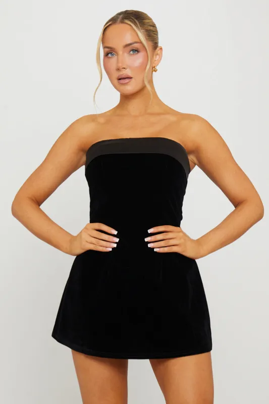 Black Velvet Fold Over Strapless Mini Dress sold by Nothingbutstyle