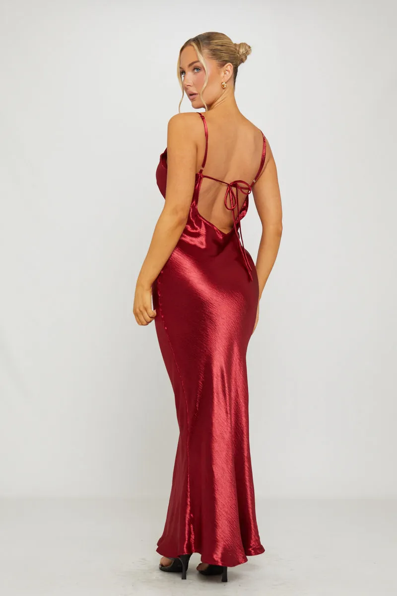 Wine Satin Cowl Neck Slip Maxi Dress sold by Nothingbutstyle product image thumbnail 4