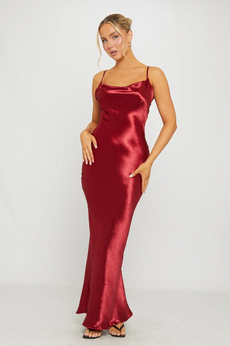 Wine Satin Cowl Neck Slip Maxi Dress sold by Nothingbutstyle