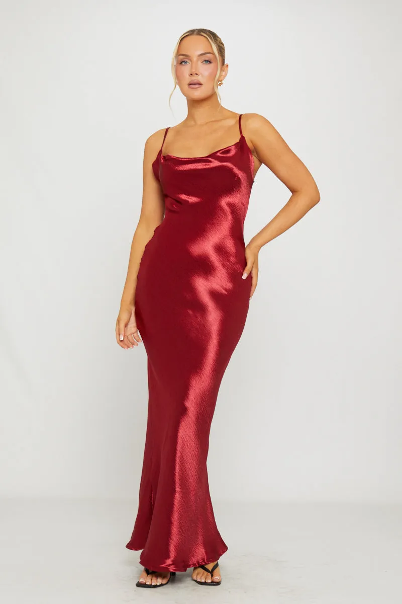 Wine Satin Cowl Neck Slip Maxi Dress sold by Nothingbutstyle product image thumbnail 2