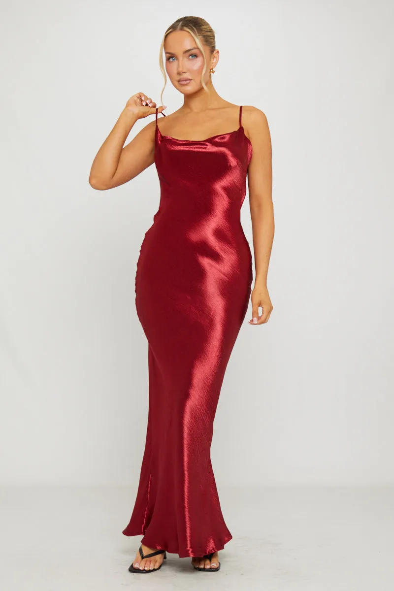 Wine Satin Cowl Neck Slip Maxi Dress sold by Nothingbutstyle product image thumbnail 3
