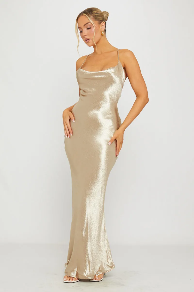 Gold Satin Cowl Neck Slip Maxi Dress sold by Nothingbutstyle product image thumbnail 3