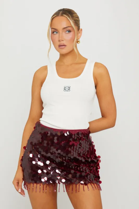 Wine Sequin Tassel Detail Bodycon Mini Skirt sold by Nothingbutstyle