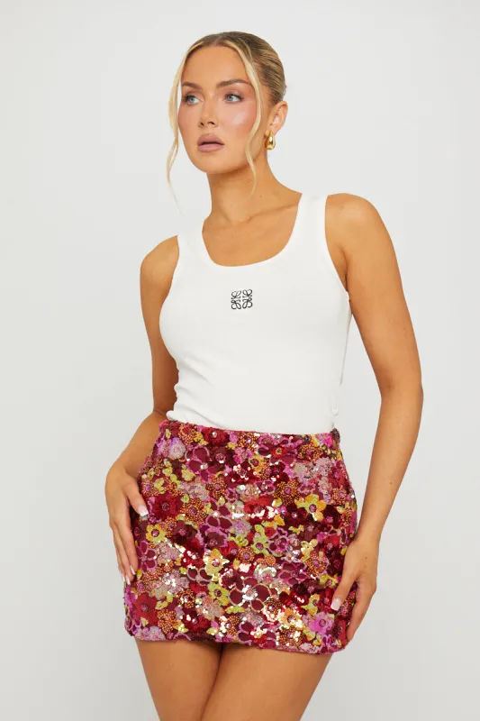 Red Floral Sequin Detail Bodycon Mini Skirt sold by Nothingbutstyle