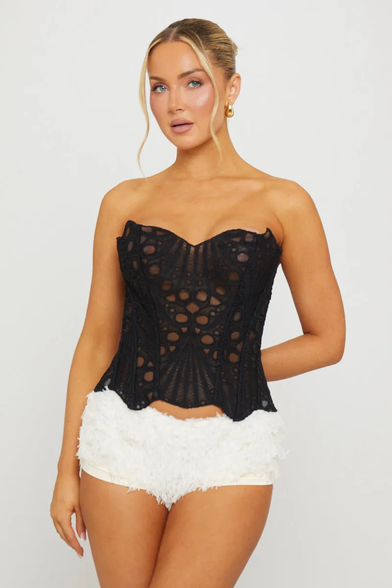 Black Sheer Structured Strapless Corset Top sold by Nothingbutstyle
