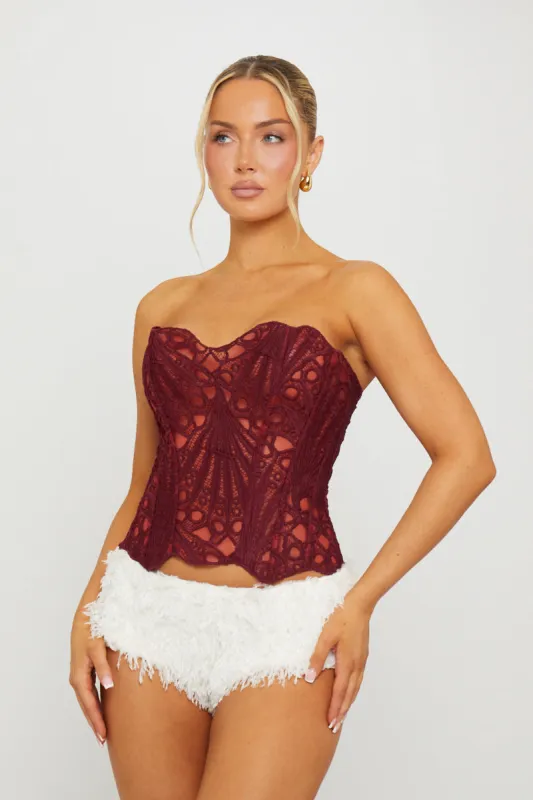 Wine Sheer Structured Strapless Corset Top sold by Nothingbutstyle