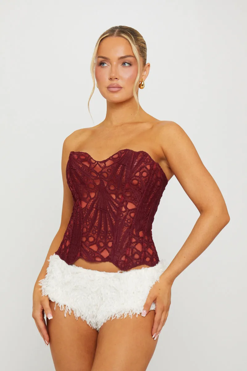 Wine Sheer Structured Strapless Corset Top sold by Nothingbutstyle