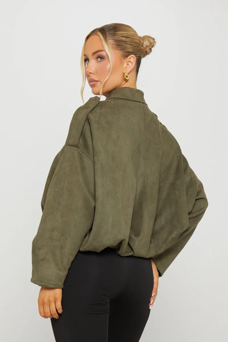Khaki Suede Oversized Bomber Jacket sold by Nothingbutstyle product image thumbnail 5