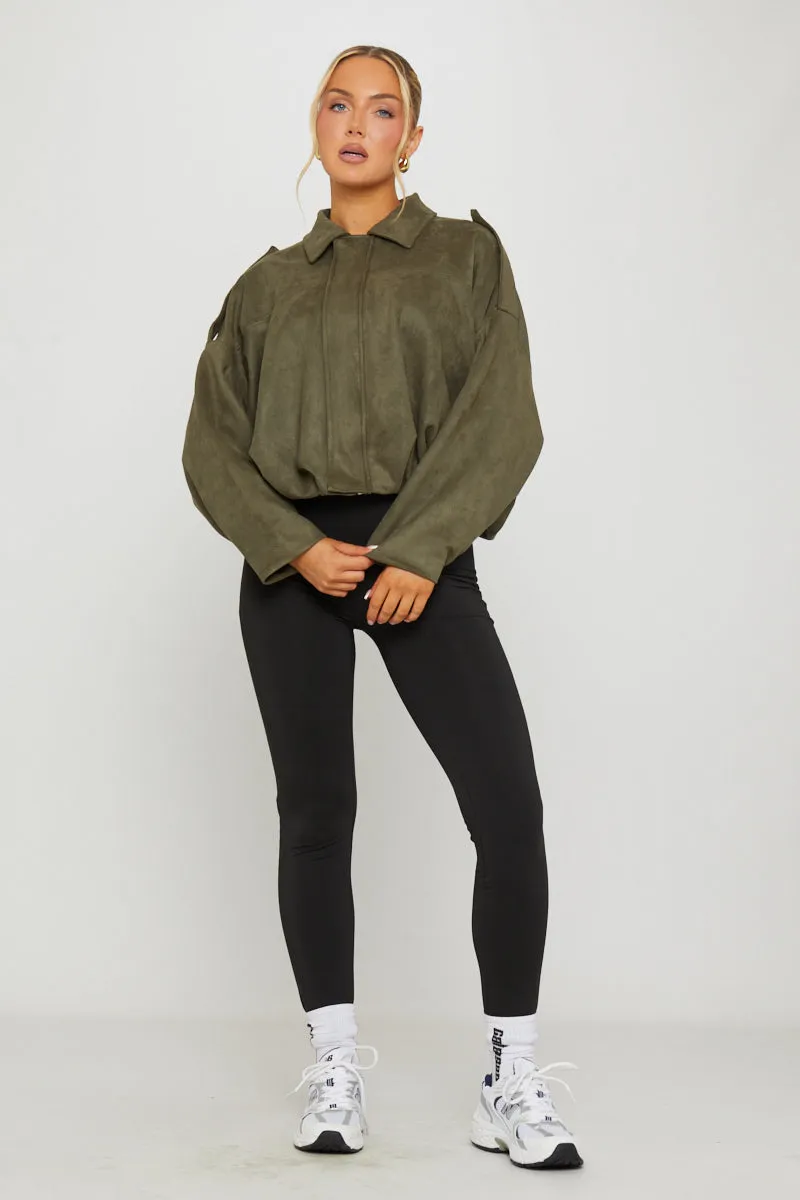 Khaki Suede Oversized Bomber Jacket sold by Nothingbutstyle product image thumbnail 2