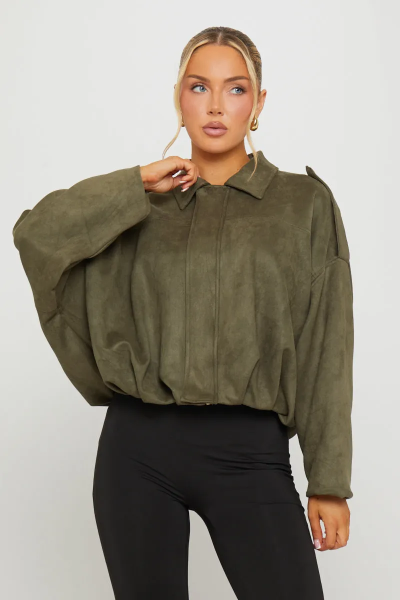 Khaki Suede Oversized Bomber Jacket sold by Nothingbutstyle product image thumbnail 3